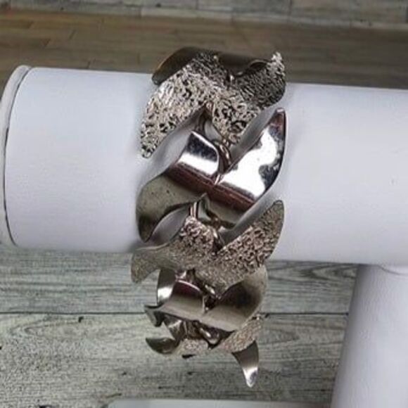 Vintage LERU Silver Tone Smooth & Textured Link on Chain Bracelet 7"L - Picture 5 of 6